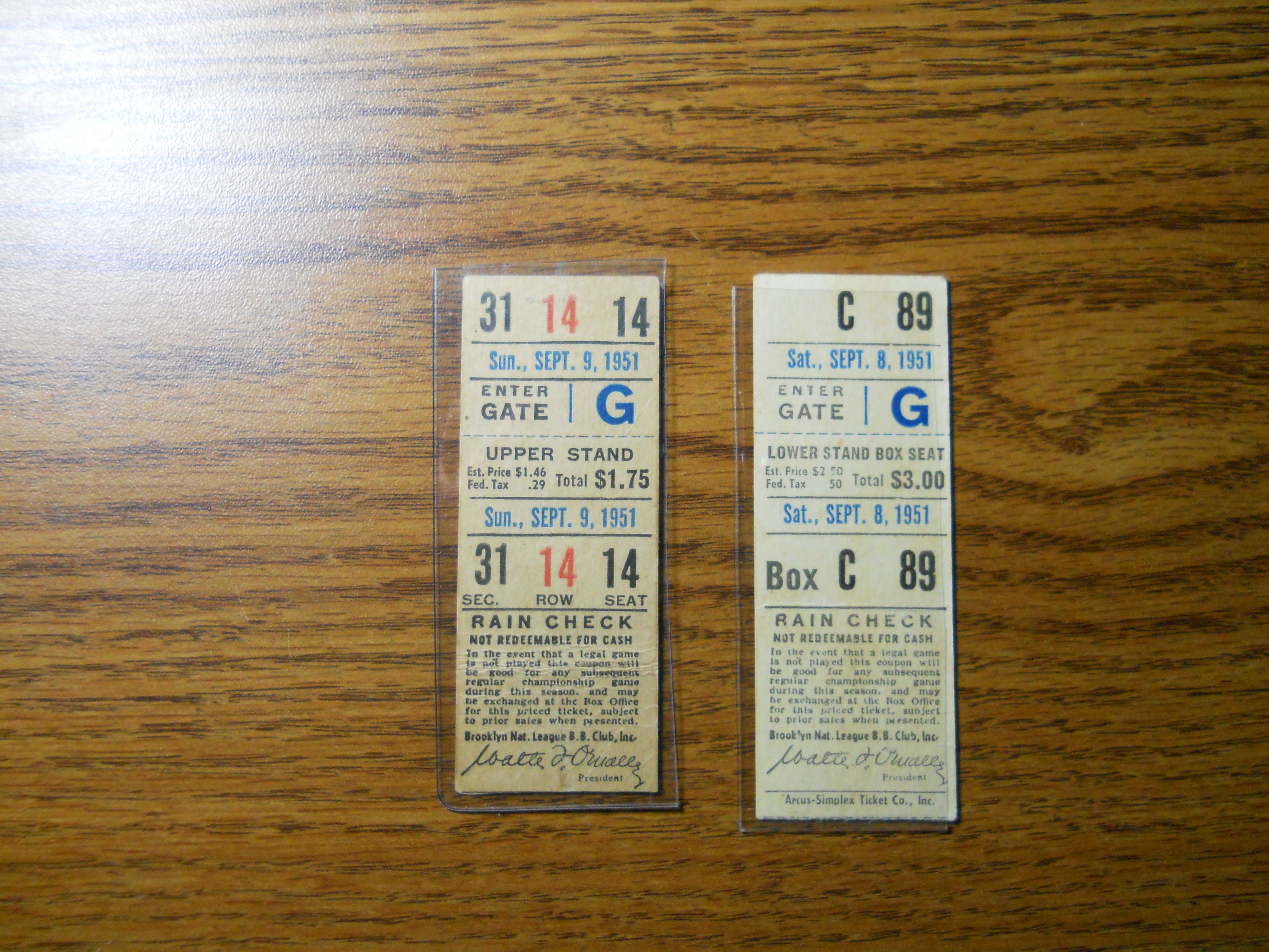 1951 New York Giants vs. Brooklyn Dodgers Playoff Game Ticket, Lot #41127