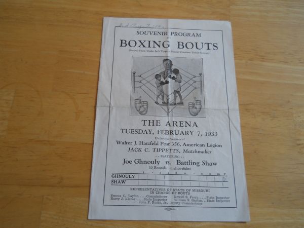 1933 Joe Ghnouly vs. Battling Shaw Boxing Program