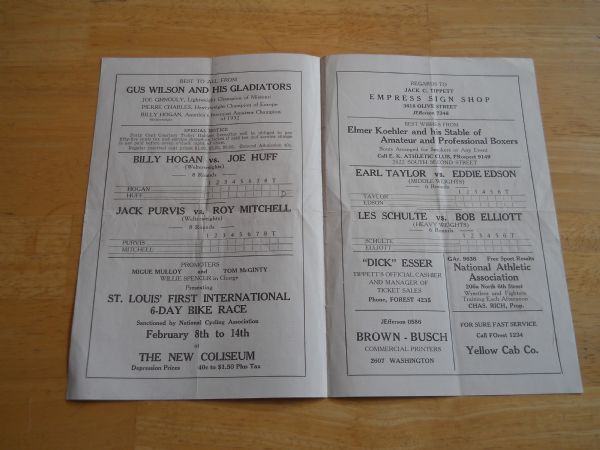 1933 Joe Ghnouly vs. Battling Shaw Boxing Program