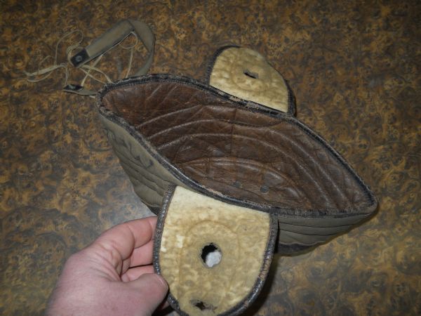 1900-1910 Flat Top Canvas and Leather Football Helmet