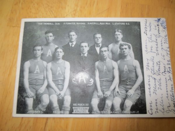 1905-06 Brattleboro Athletics Pro Basketball Postcard
