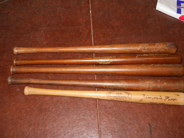 5 different vintage hall of famer Mini Bats Honus Wagner, Jimmie Foxx, J. Robinson +