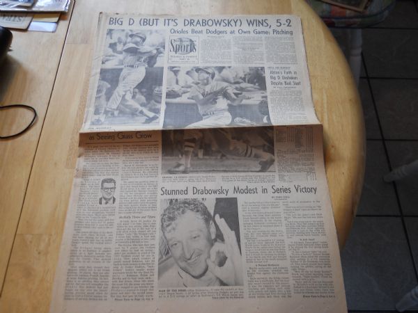 1966 World Series Game 1 Orioles beat Dodgers sports section