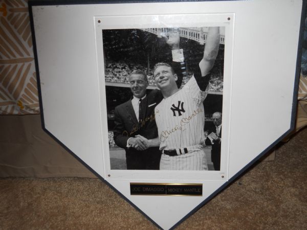 Joe DiMaggio and Mickey Mantle Signed Photo mounted on Home Plate