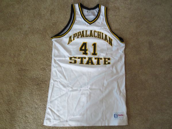 Two Appalachian State game used game worn basketball and football jerseys