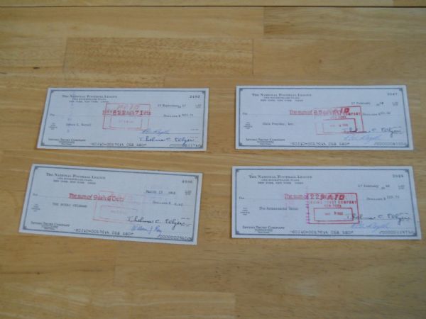 1960's NFL checks signed by Pete Rozelle Commissioner