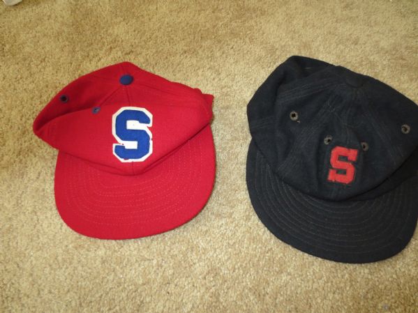 Circa 1960 Game Used Game Worn Stockton California Flannel Zipper Jersey  2 Caps