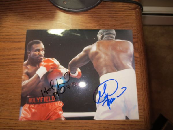 George Foreman & Evander Holyfield Autographed Action Boxing Color 10 x 8 Photo