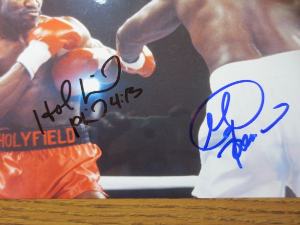 George Foreman & Evander Holyfield Autographed Action Boxing Color 10 x 8 Photo