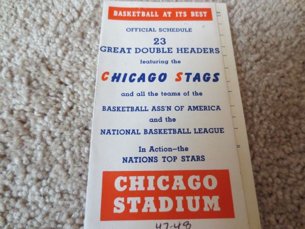 1947-48 Chicago Stags BAA NBL Pro Basketball Schedule RARE  WOW PRE-NBA