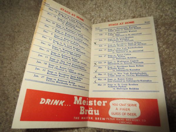 1947-48 Chicago Stags BAA NBL Pro Basketball Schedule RARE  WOW PRE-NBA