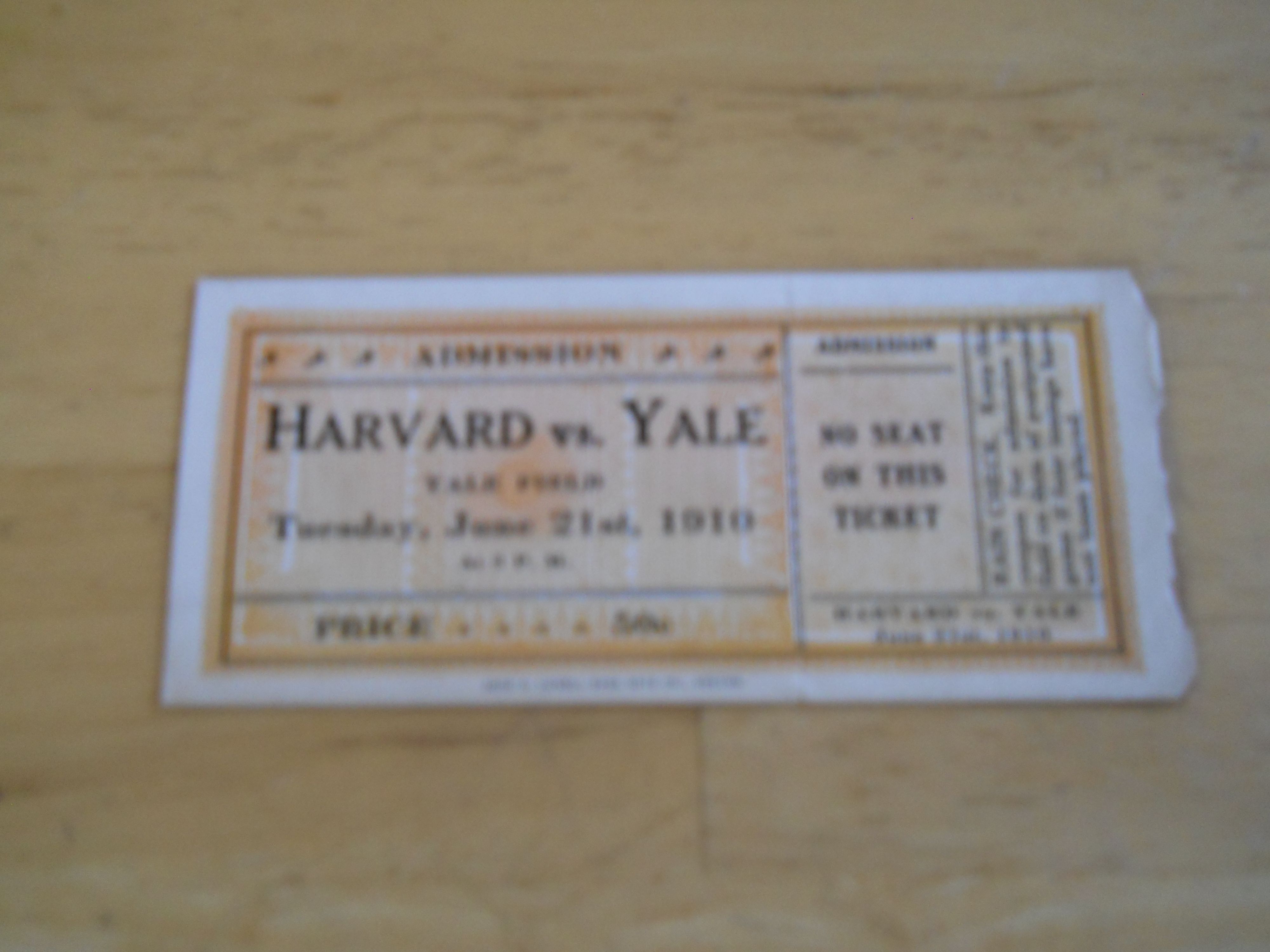 Lot Detail 1909 & 1910 Harvard vs. Yale Baseball Tickets