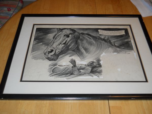 1946 Man o'War Horse Racing Original Drawing Art Work by Burris Jenkins 