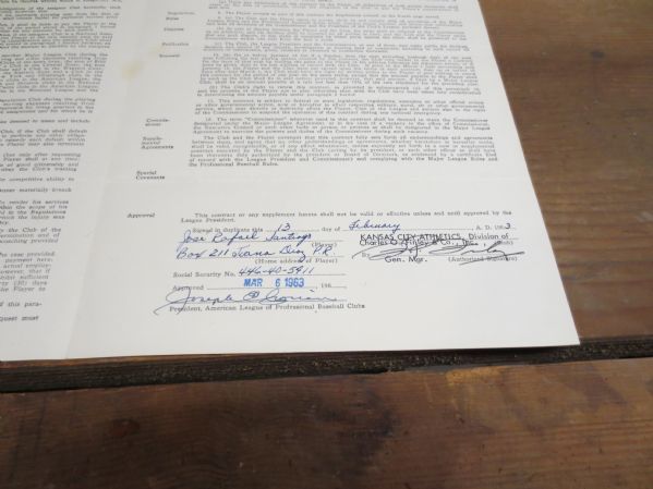 1963 Jose Santiago signed players contract Joe Cronin Charlie Finley Kansas City A's