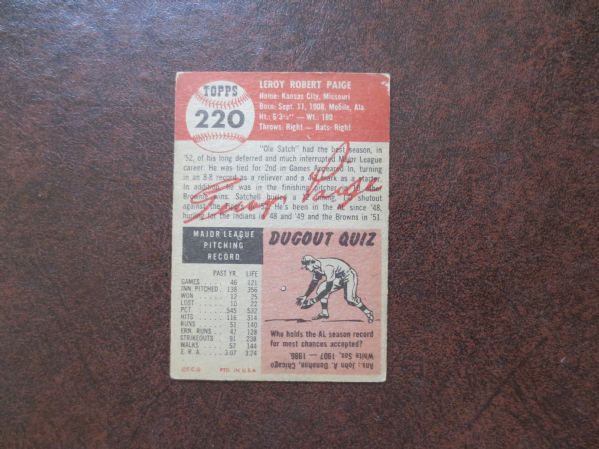1953 Topps Satchell Paige #220 baseball card