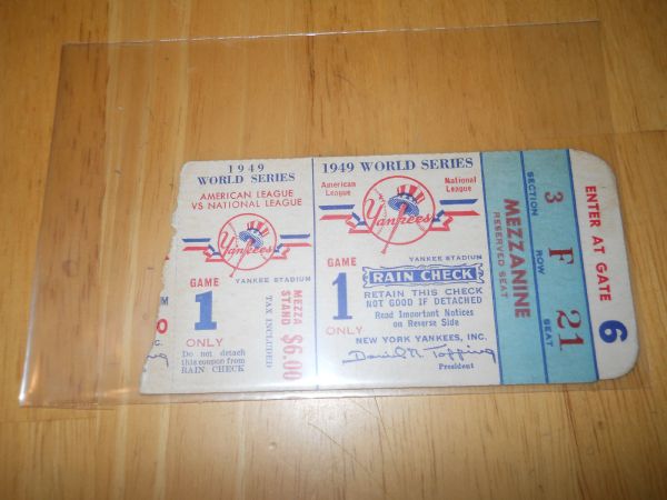 1949 World Series Game 1 Ticket stub 