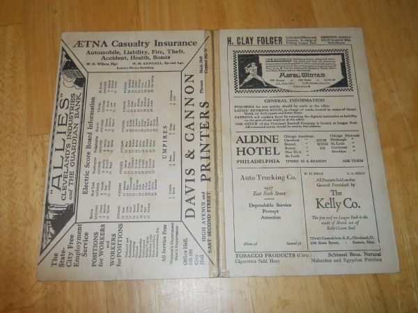 1920 Scorecard Bill Wambsganss Unassisted Triple Play in World Series