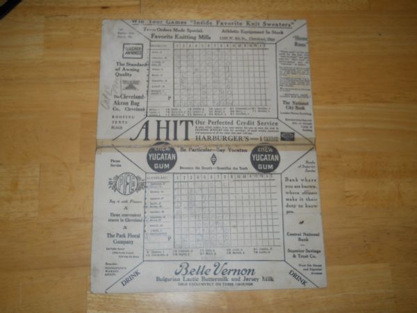 1920 Scorecard Bill Wambsganss Unassisted Triple Play in World Series