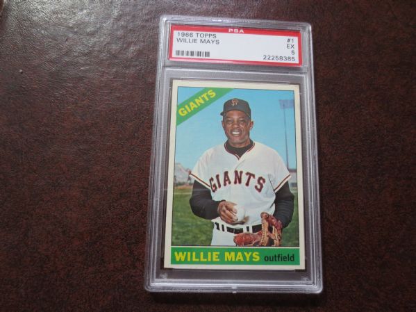 (3) 1966 Topps PSA baseball cards  Mays PSA 5, Rose PSA 4, Aaron PSA 4