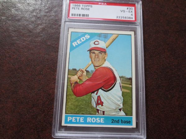 (3) 1966 Topps PSA baseball cards  Mays PSA 5, Rose PSA 4, Aaron PSA 4
