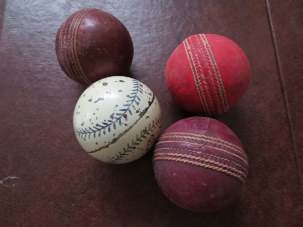 (3) Vintage Cricket Balls + One Baseball Shaped Bank