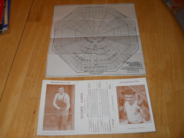 1919 Willard vs. Dempsey Scorecard Ticket Postcard and Stadium Diagram