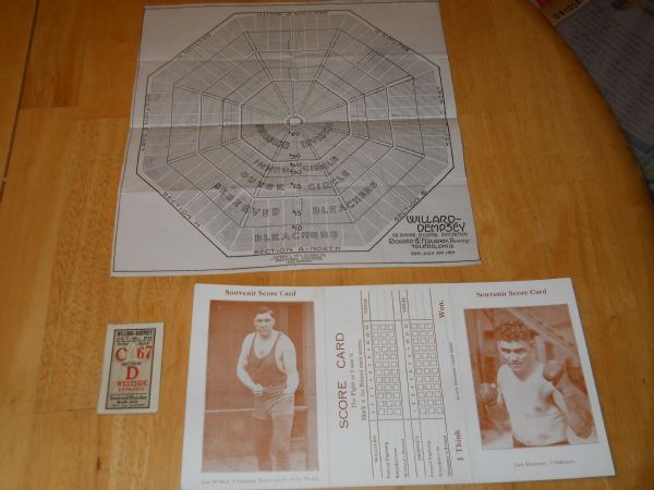 1919 Willard vs. Dempsey Scorecard Ticket Postcard and Stadium Diagram