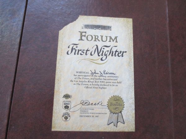 1967 Los Angeles Kings Forum First Nighter Certificate  9 x 6    RARE