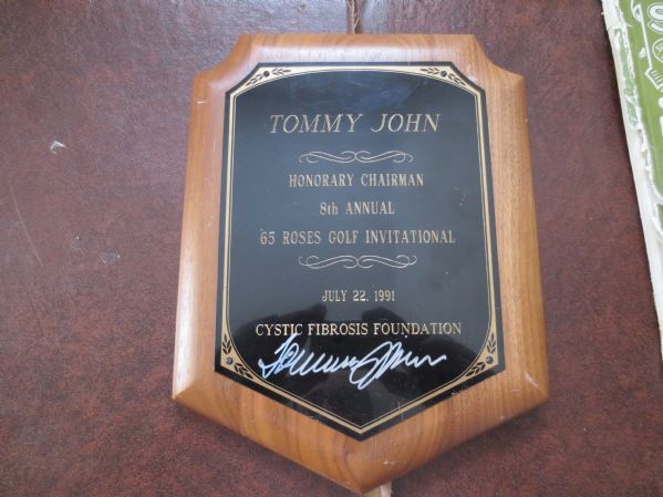 Autographed Tommy John Honorary Chairman Plaque Golf Invitational  Hall of Fame someday?