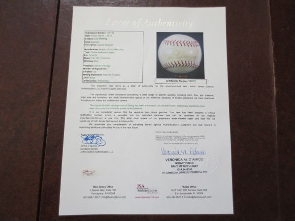 Lou Gehrig Autographed baseball with Authentication JSA Jimmy Spence RARE  **read full description**