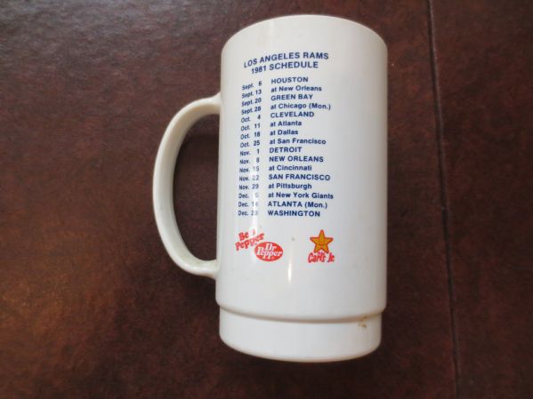 1981 Los Angeles Rams hard plastic mug schedule  5