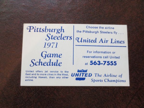 1971 Pittsburgh Steelers football pocket schedule   Andy Russell  United Airlines