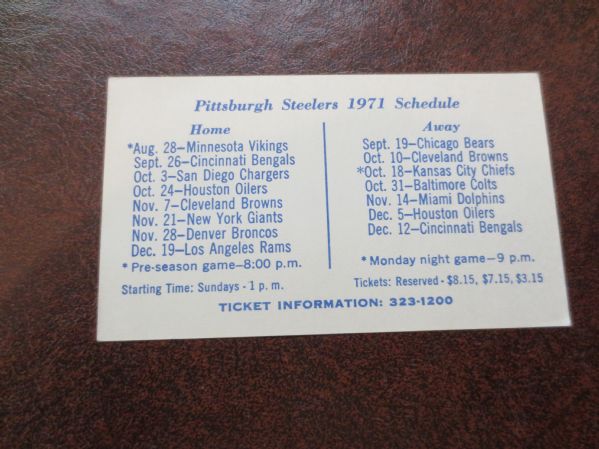 1971 Pittsburgh Steelers football pocket schedule   Andy Russell  United Airlines