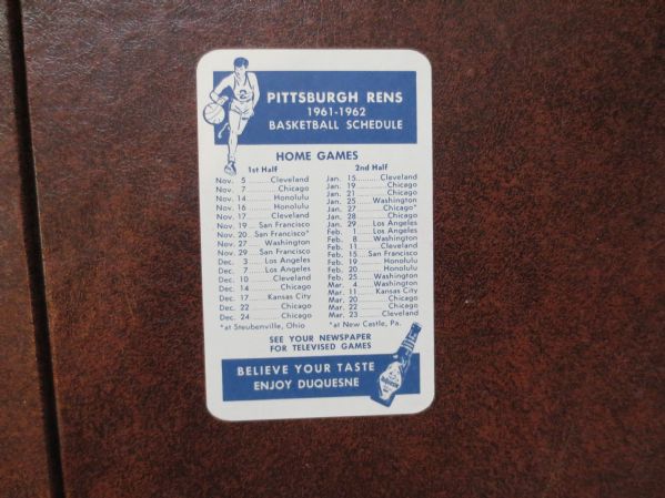 1961-62 Pittsburgh Rens ABL American Basketball League Pocket Schedule RARE