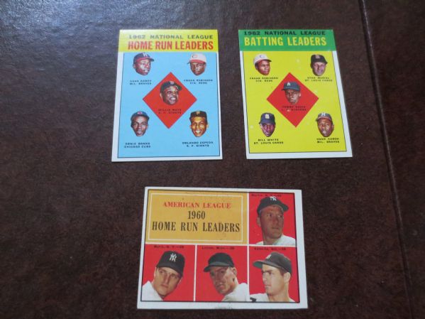 1961 Topps Leader baseball card plus (2) 1963 Topps Leader cards with Mickey Mantle