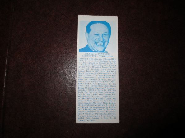 1968-74 Abe Saperstein Basketball Hall of Fame Bookmark  short print  RARE  IMPOSSIBLE 