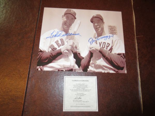 Autographed Ted Williams and Joe DiMaggio Autographed Sepia 8 x 10 Photo Score Board Cert.