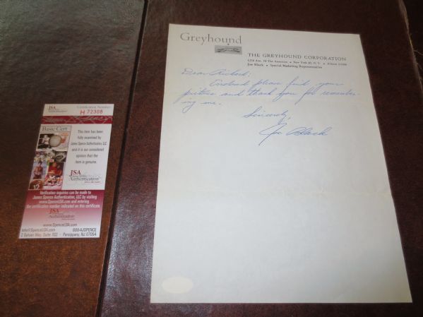 Autographed Joe Black Letter with letterhead 1952 Rookie of the year Brooklyn Dodgets JSA