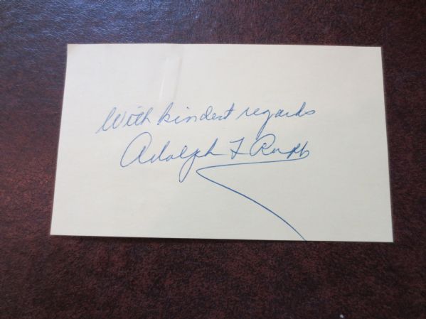 Adolph Rupp Autographed 3 x 5 Hall of Fame Basketball Coach Spence LOA