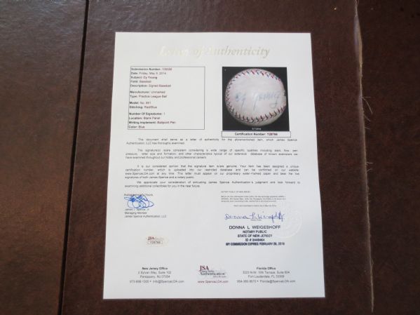 Autographed Cy Young single signed baseball HOF Spence LOA  WOW