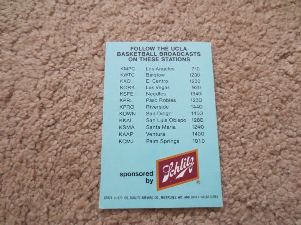 1979-80 UCLA Bruins basketball pocket schedule Kiki Vandeweghe Rod Foster Cliff Pruitt Sanders