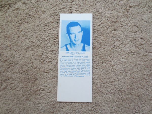 Edward Macauley 1968-74 Hall of Fame Bookmark St. Louis Univ. and NBA All Star