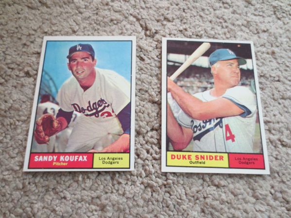 1961 Topps Sandy Koufax & Duke Snider baseball cards HOF #344 and #443 nmt-mt