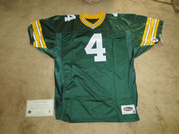 Brett Favre Autographed Green Bay Packers Football Jersey Scoreboard LOA