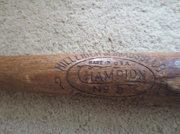 1920's Hillerich & Bradsby Champion No. 8 Baseball bat  Early H & B  Nice stamping 34