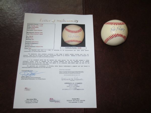 Red Ruffing HOF Single Signed Autographed baseball with Authentication from JSA Jimmy Spence