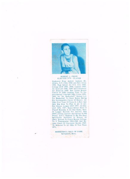 1968-74 Bob Cousy Basketball Hall of Fame Bookmark  short print  VERY RARE  