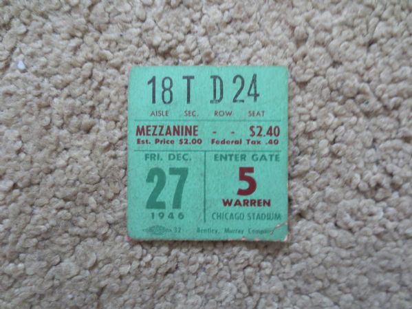 1946 BAA Basketball Ticket Stub FIRST Year Chicago Stags vs. Toronto Huskies