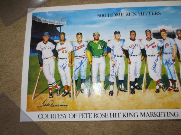 Autographed 500 Home Run Hitters Ron Lewis Print: Mantle, Williams, McCovey + w/Spence LOA