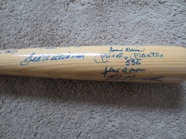 Autographed 500 Home Run Club Full Sized Bat Mantle, Williams, McCovey + w/Spence LOA